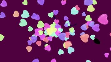 Dynamic Burst of Multicolored Heart Balloons on a Dark Background, Scattered Colorful Hearts Valentine's Day Love Background, Randomly Placed Pastel Hearts Romantic Playful Pattern video