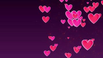 Romantic Animation Glowing Pink and Red Hearts Floating on Dark Purple Background with Glitter Ideal for Valentine's Day, Love, and Celebration Themes, Valentine's Day Abstract Pink Hearts Pattern. video