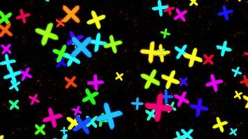 Abstract motion background featuring a vibrant array of glowing, colorful shapes floating and sparkling against a dark, starry night sky. video