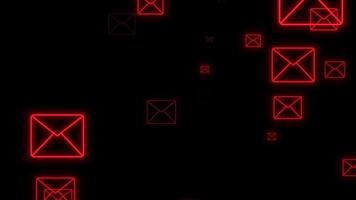 Red Neon Email Message Icons Flowing on Black Background Digital Communication and Notification Loop,Red Mail Icons on Black Digital Communication Spam Concept, Unread Messages Cyber Security Da video