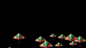 Abstract Animation Of Colorful Kites Flying On A Black Background, Digital Illustration Of Abstract Kites Against A Dark Sky, Great For Travel, Adventure, Or Festive Backgrounds. seamless Pattern video