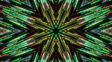 Dynamic Neon Starburst Kaleidoscope Vibrant Glowing Lines and Geometric Patterns on a Dark Background, Vibrant Neon Star Pattern Concentric Design Energy Light, Geometric Light Explosion Symmetrica video