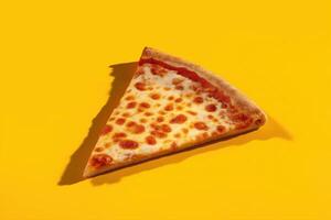 cheese pizza slice with melted mozzarella on yellow background, isolated fast food concept with crispy crust and vibrant color photo
