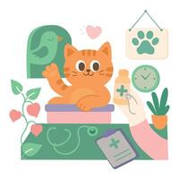 A funny cat is sitting in a basin of medicine. vector