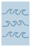 Coastal cowgirl illustration, line art featuring intricate wave patterns and nautical elements showcasing a blend of western and coastal themes vector