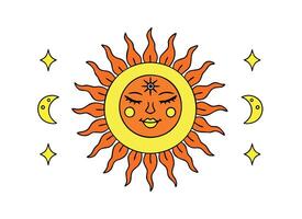 Whimsical Sun and Moon Illustration with Stars vector