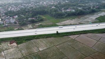 Aerial view of a city showcasing roads, modern architecture and vibrant transportation routes video