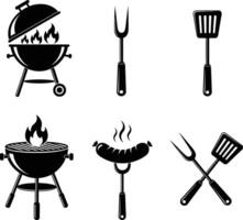 Barbecue Grilling Tools and Equipment Icons Set vector