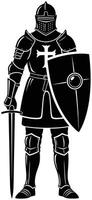 Templar Knight Silhouette with Sword and Shield - Medieval Crusader vector