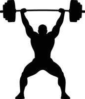 Weightlifter Lifting Barbell Overhead Silhouette - Strong Athlete vector
