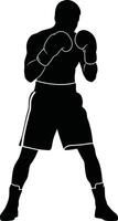 Boxer in Fighting Stance Silhouette - Combat Sport Concept vector