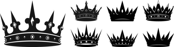Royal Crowns Silhouette Collection - King and Queen Headwear Icons vector