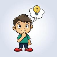 An illustration of a boy thinking idea and bulb vector