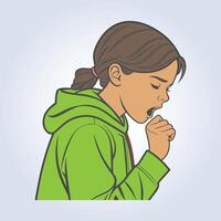 An illustration of a girl coughing and wearing a green hoodie vector
