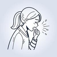 An illustration of a girl coughing, line art vector