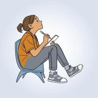An illustration of a girl hand sitting and writing vector