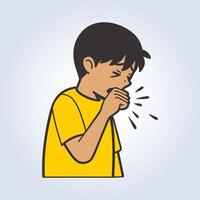 An illustration of a boy coughing vector