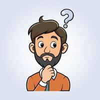 An illustration of a man with a beard with a question mark hand under his chin vector