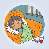 An illustration of a sick child lying on a sofa vector