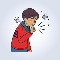 An illustration of a boy coughing, wearing a red shirt vector