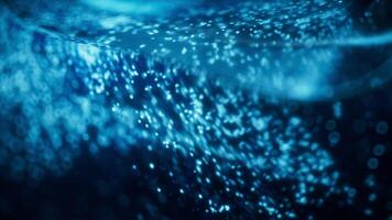 Blue glowing particles in glass geometry, 3d rendering. video