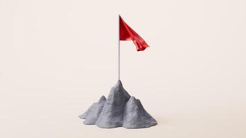 Rock mountain with a flag on it, 3d rendering. video