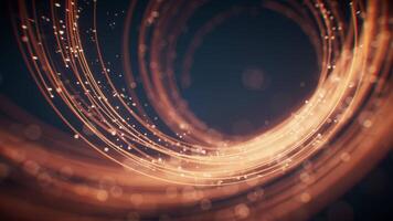 giratorio brillante líneas y partículas fondo, 3d representación. video