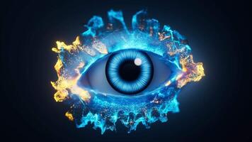 An eye in the dark with vfx particle, 3d rendering. video