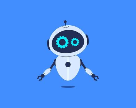 Robot with gear icons symbolizing settings. illustration for AI, automation, technical process vector