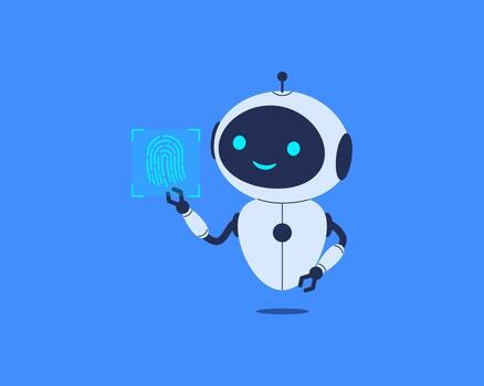 Robot presses fingerprint. illustration for cybersecurity, identity verification, biometric access vector