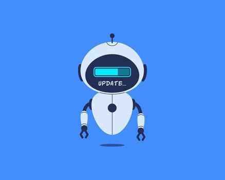 Robot with update bar on screen. illustration for AI system update, data upload, and digital progress concept vector