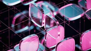 Abstract neon glass geometry cubes, 3d rendering. video