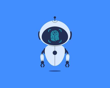 Robot showing fingerprint. illustration for cybersecurity, identity verification, biometric access vector