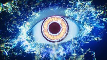 An eye in dark with vfx particles, 3d rendering. video