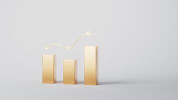 Golden bar graph with growth trend, 3d rendering. video