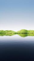 Landforms with grass and lake in the nature, 3d rendering video