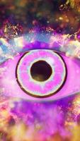 An purple eye in dark with vfx particles, 3d rendering. video