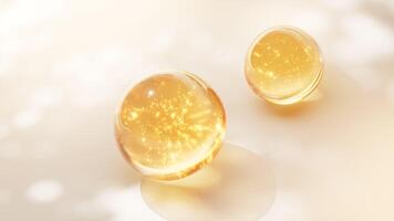 Transparent golden liquid bubbles backgrounds, 3d rendering video