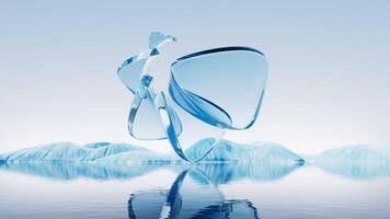 Glass geometries over the lake in the nature, 3d rendering. video