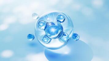 Blue liquid molecule and water bubbles, 3d rendering. video