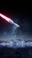 Space rocket landing with starry backgrounds, 3d rendering. video