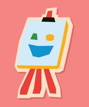 Easel with Canvas Sticker with Flat Soft Color Palette in Cutout Style vector