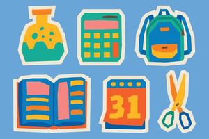 Flat Color School Supplies Element Sticker Set with Soft Color Palette in Cutout Style vector