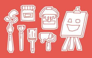 White Filled Art Supplies Elements Icon Set in Cutout Style vector