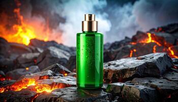 Glossy Emerald Green Cylinder Bottle Floating Above photo