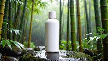 Asymmetrical Bottle on Wet Stone in Rainy photo