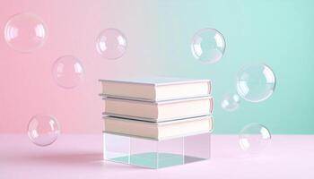 Books Floating with Soap Bubbles and Pastel photo