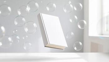 Plain Book Floating Among Soap Bubbles photo