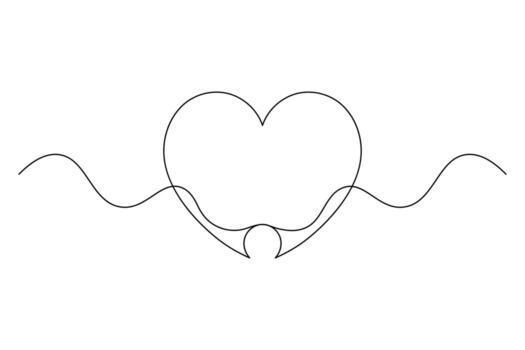 Minimalist Heart with Wings Single Line Art Romantic' Continuous Line Drawing vector