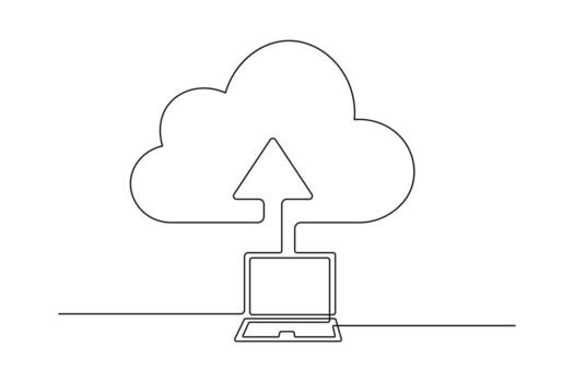 nube informática, continuo línea Arte ordenador portátil y nube conexión ilustración vector